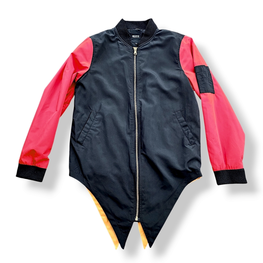 Rise As 1ne Black & Red Longline Fishtail Bomber Jacket
